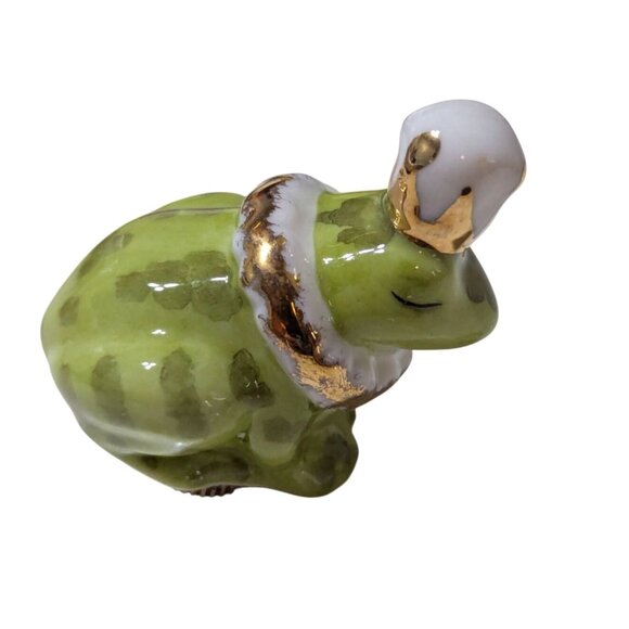 Frog Prince Porcelain Ceramic Figurine With Gold Crown & Collar Green Miniature - Picture 2 of 6
